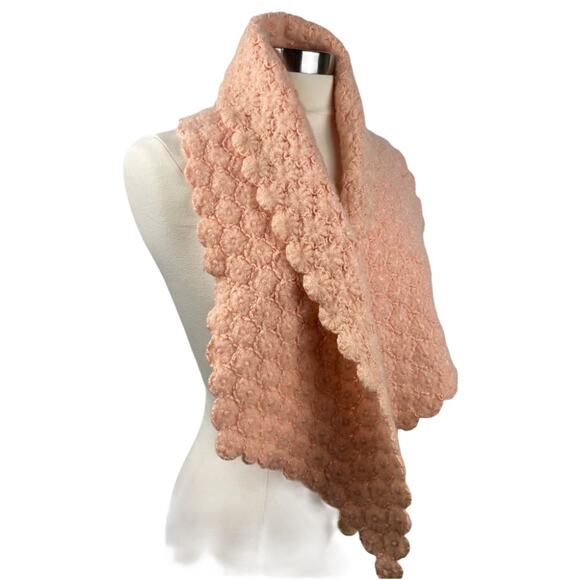 Knit or Crochet Scarf Twee Cottage Core Cozy Accent Scalloped Edge - Picture 1 of 10
